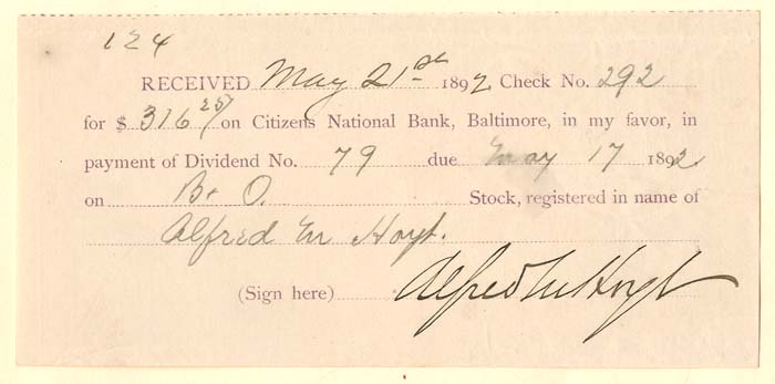 Alfred M. Hoyt signed receipt